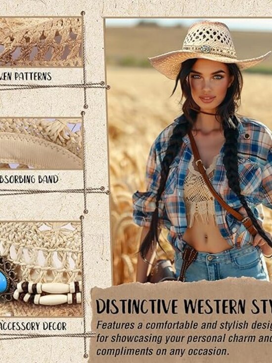 Western Straw Cowboy Hat Wide Brim main image 4